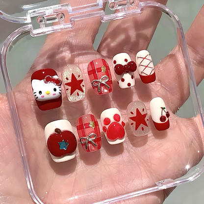 Whimsical Kit press-on nails close-up texture detail - soft neutral finish, US shipping