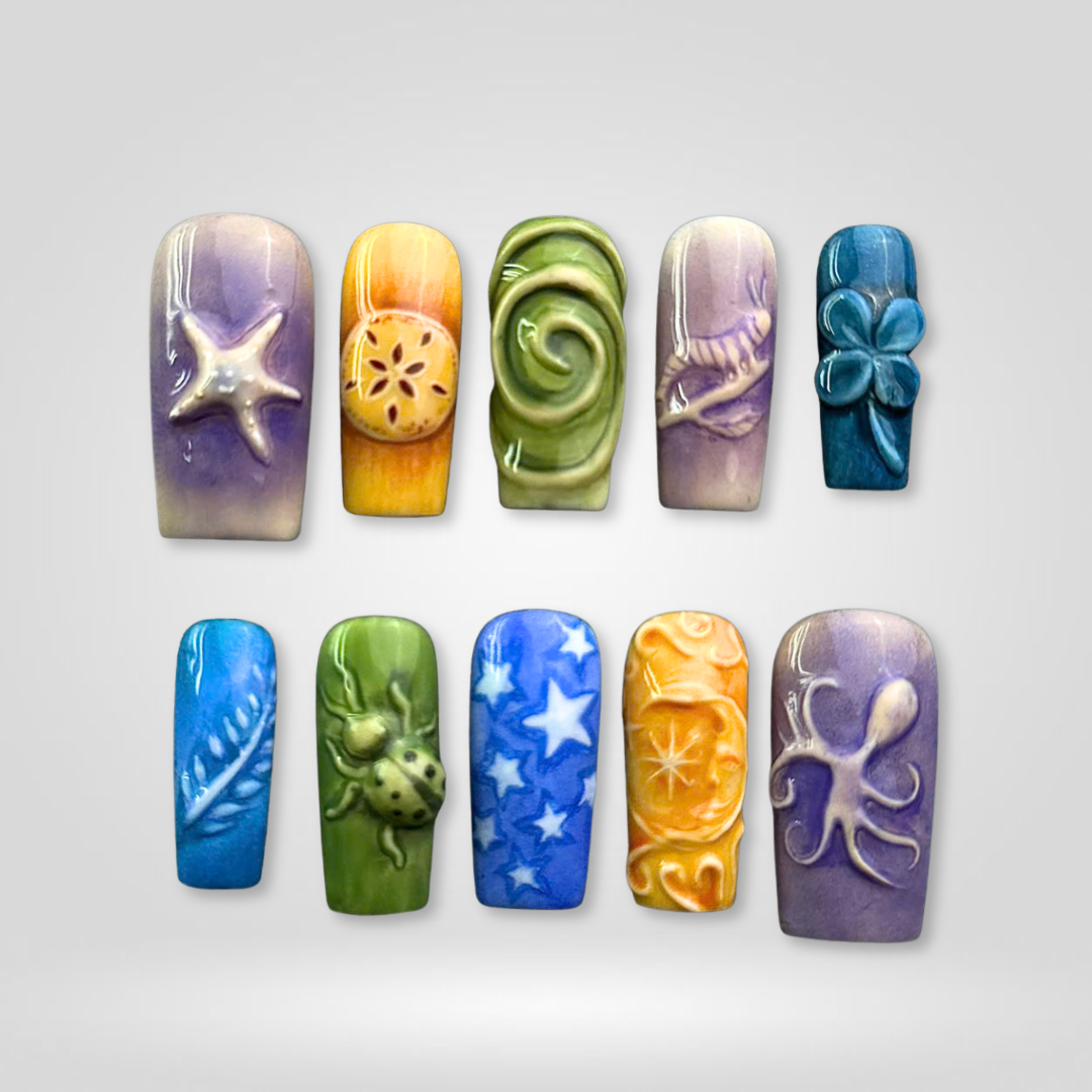 Phantom Glow press-on nail set - XS to L sizing, watercolor aura design