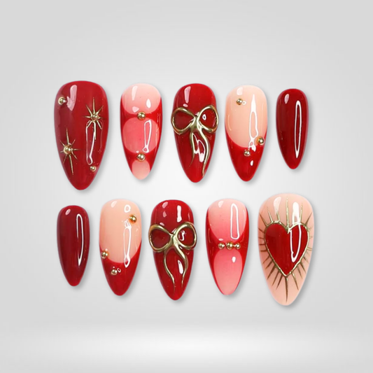Be Mine seasonal press-on nails - almond shape, front view