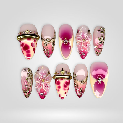 Tropical Blossom press-on nails - image 9 of 13, cat-eye velvet almond