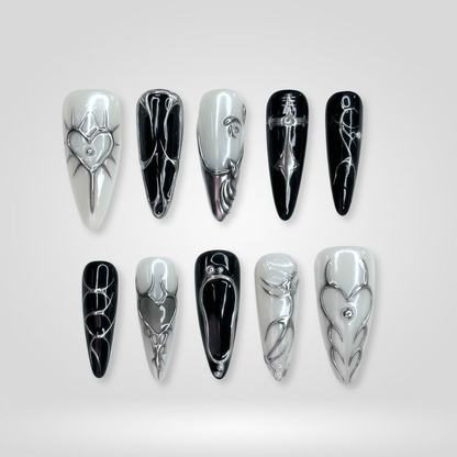 Iridescent Purple 3d sculptural press-on nails - almond shape, front view