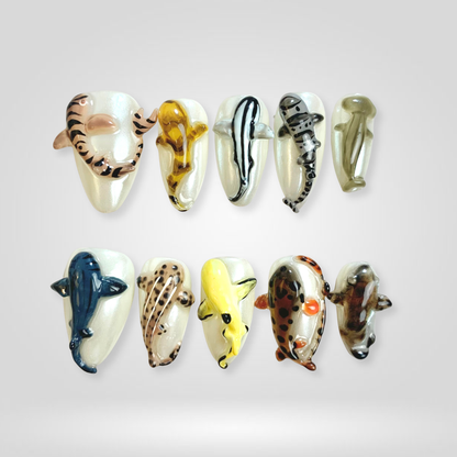 Koi Ocean press-on nails on hand - lifestyle photo, cat-eye velvet finish