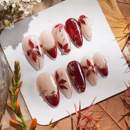 Fallen Grace press-on nails on hand - lifestyle photo, sparkle finish