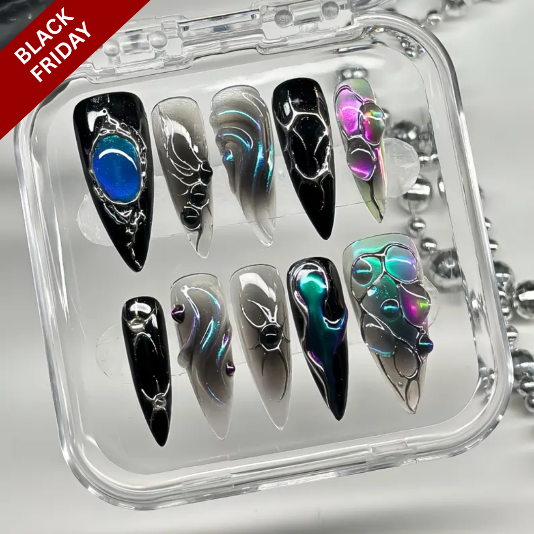 Glamorous Metallic press-on nail set - XS to L sizing, ombre gradient design