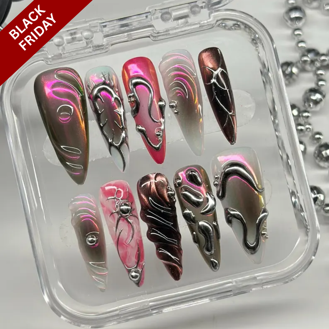 Glamorous Metallic press-on nails close-up texture detail - ombre gradient finish, US shipping