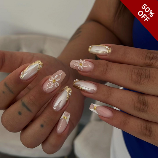 Golden Whisper cat-eye velvet press-on nails - almond shape, front view