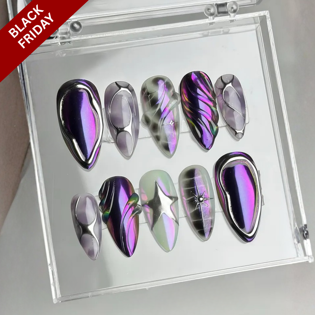 Glamorous Metallic press-on nails - image 7 of 13, ombre gradient almond