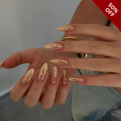 Golden Whisper press-on nails close-up texture detail - cat-eye velvet finish, US shipping