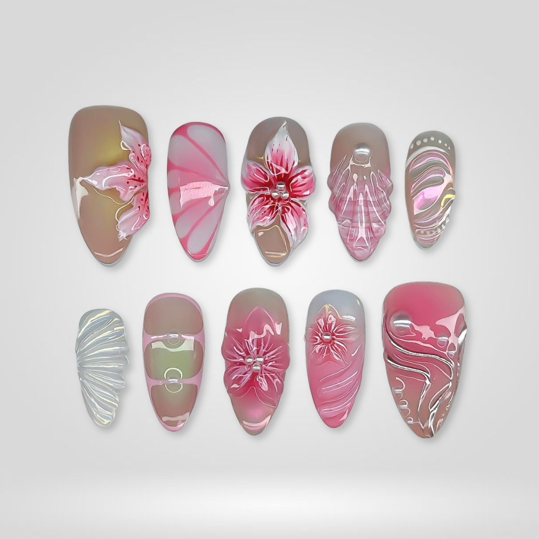 Tropical Blossom press-on nails - image 8 of 13, cat-eye velvet almond