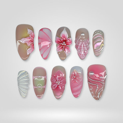 Tropical Blossom press-on nails - image 8 of 13, cat-eye velvet almond