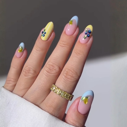 Blooming Petals cat-eye velvet press-on nails - almond shape, front view