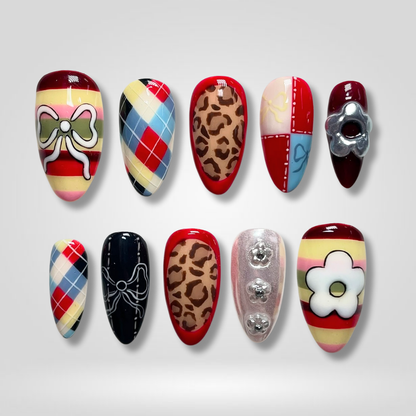 Retro Muse 3d sculptural press-on nails - almond shape, front view