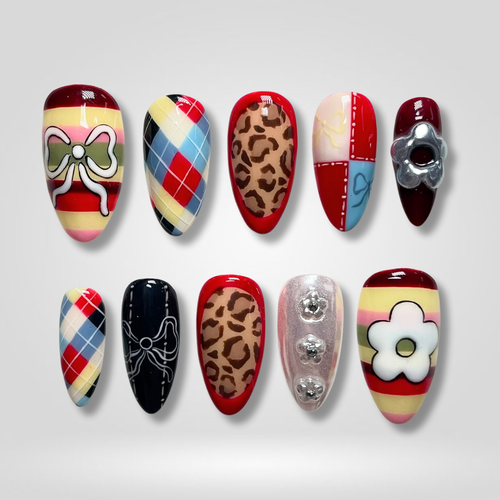 Retro Muse 3d sculptural press-on nails - almond shape, front view
