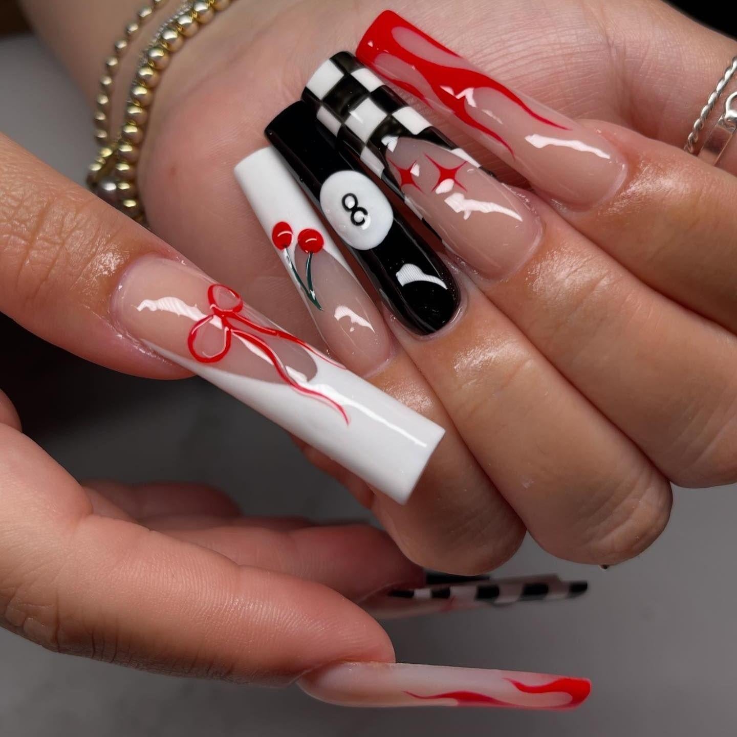 Speed Racer press-on nails on hand - lifestyle photo, milky cloud dancer finish