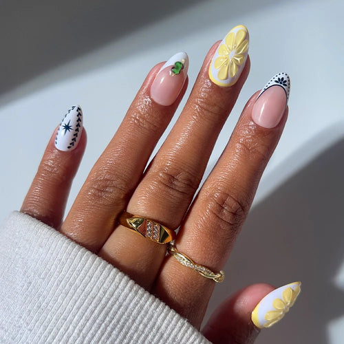 Aperitivo Hour milky cloud dancer press-on nails - almond shape, front view