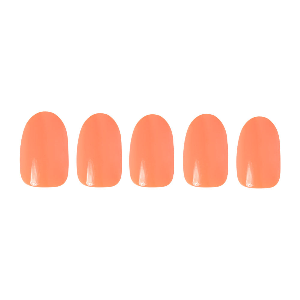 Apricot press-on nails close-up texture detail - floral finish, US shipping