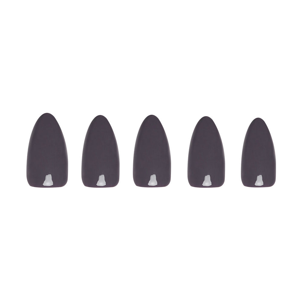 Ash Gray press-on nails on hand - lifestyle photo, seasonal finish