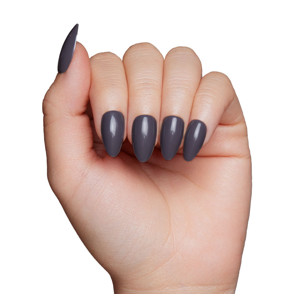 Ash Gray press-on nails close-up texture detail - seasonal finish, US shipping