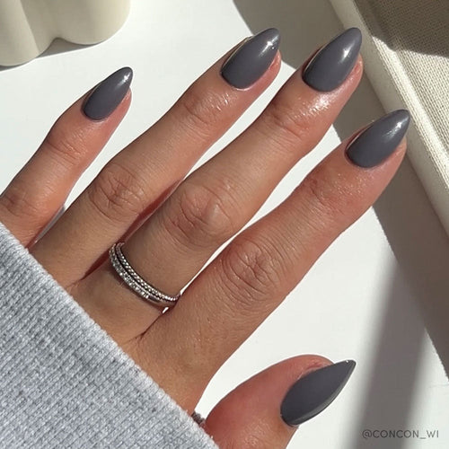Ash Gray seasonal press-on nails - almond shape, front view