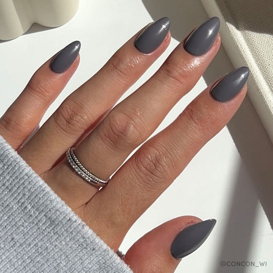 Ash Gray seasonal press-on nails - almond shape, front view