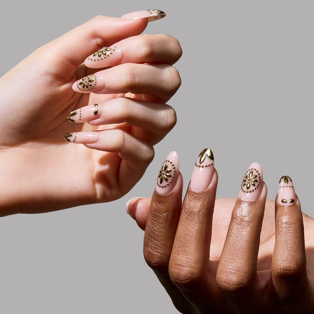 Athenian Gold press-on nail set - XS to L sizing, 3d sculptural design