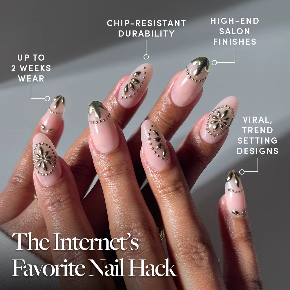Athenian Gold press-on nails close-up texture detail - 3d sculptural finish, US shipping
