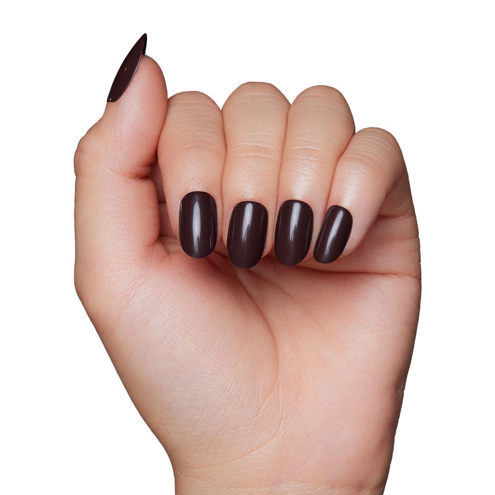 Bark Brown press-on nails close-up texture detail - soft neutral finish, US shipping