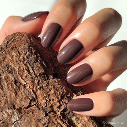 Bark Brown soft neutral press-on nails - almond shape, front view