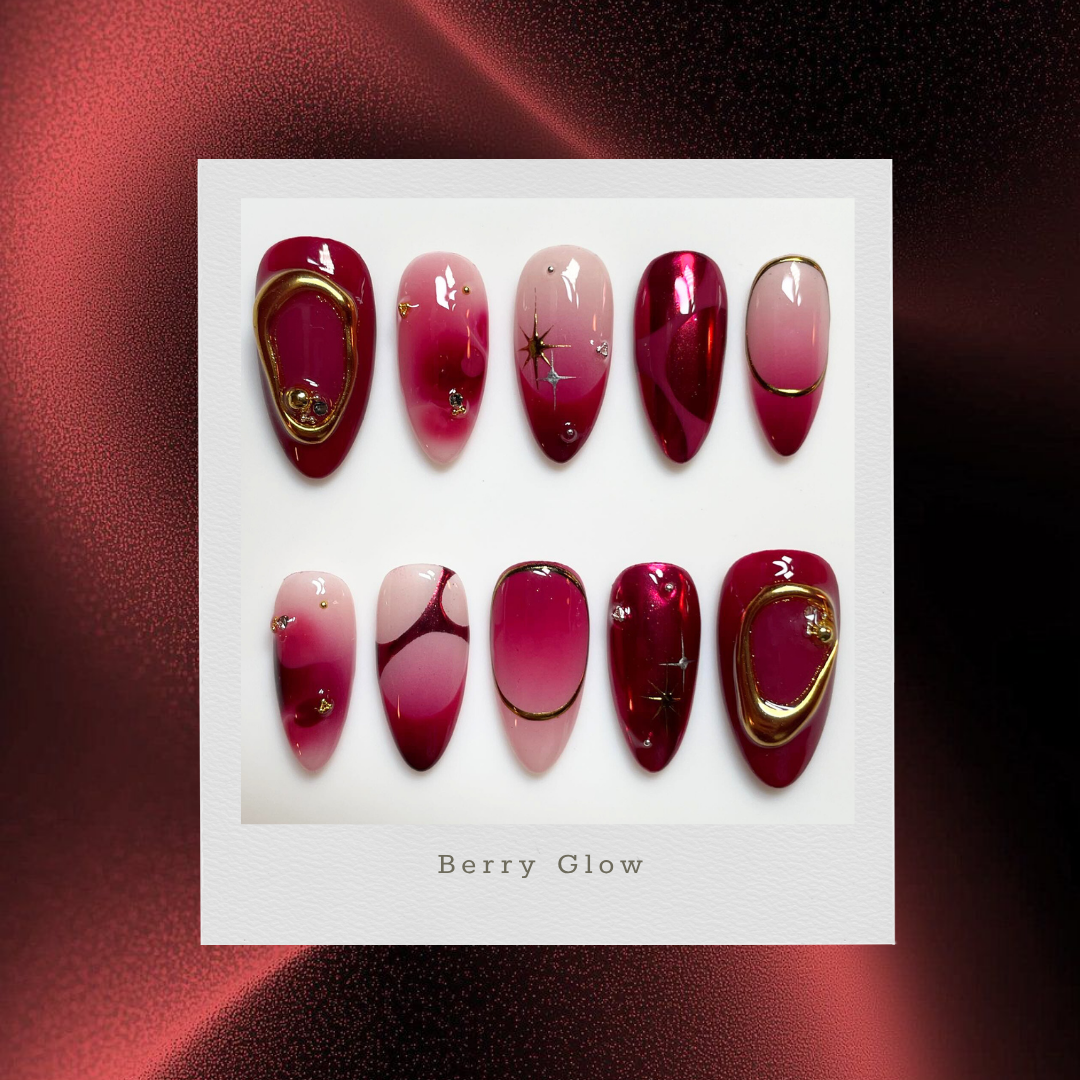 Berry Glow press-on nail set - XS to L sizing, 3d sculptural design