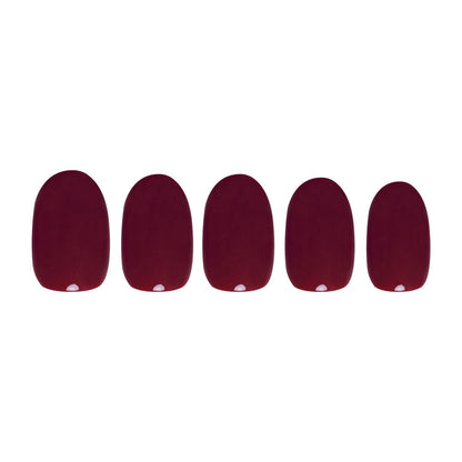 Berry Maroon press-on nails on hand - lifestyle photo, berry finish