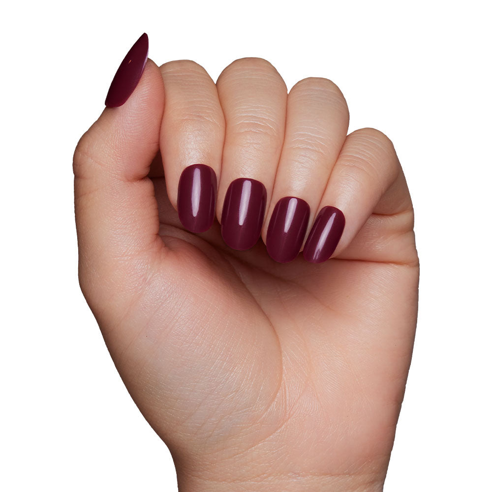 Berry Maroon press-on nails close-up texture detail - berry finish, US shipping
