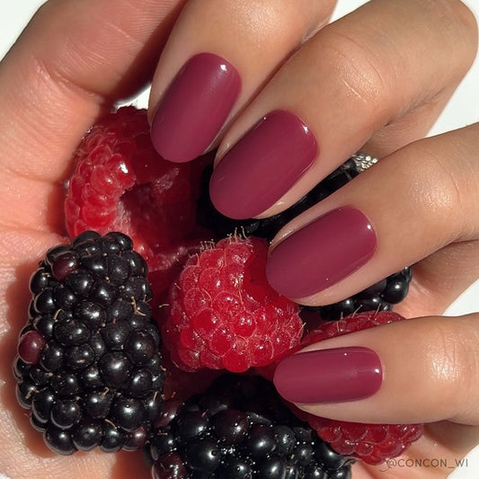 Berry Maroon berry press-on nails - almond shape, front view