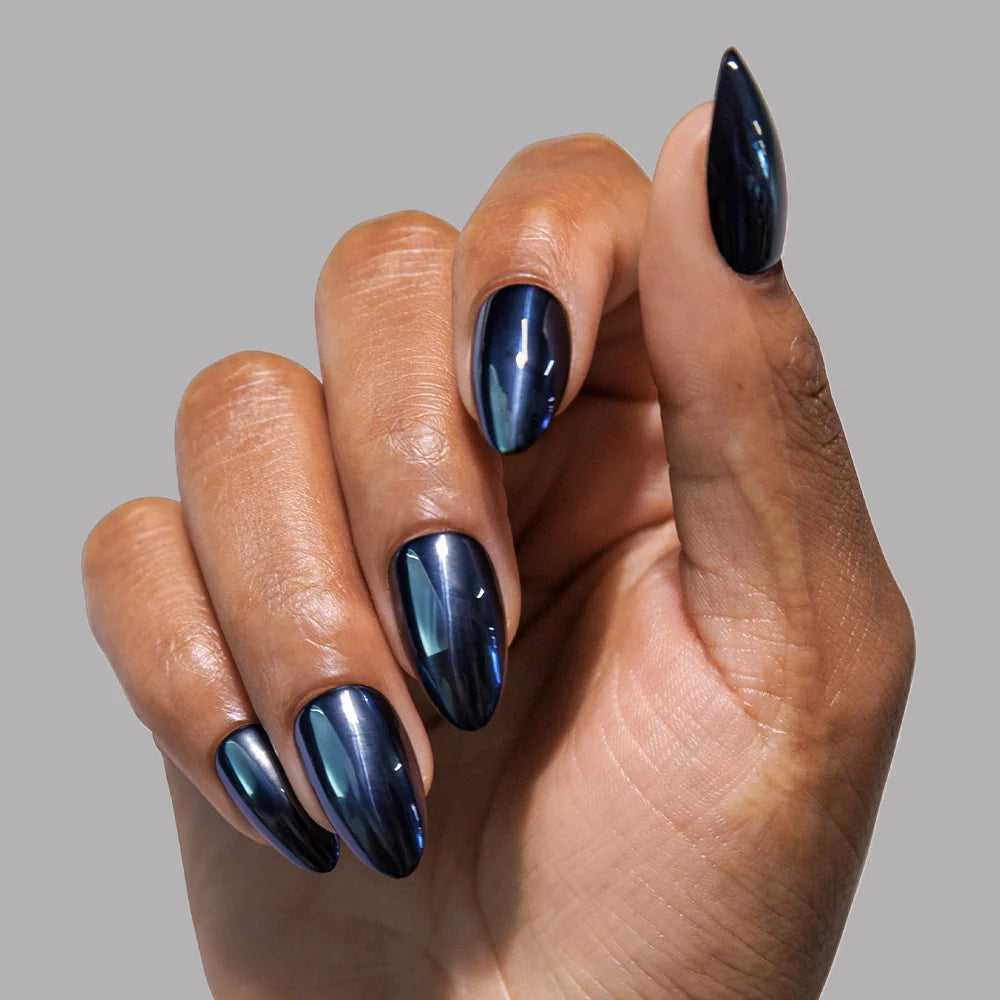 Black Metal press-on nail set - XS to L sizing, pearl-shift design