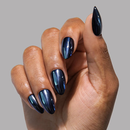 Black Metal press-on nail set - XS to L sizing, pearl-shift design