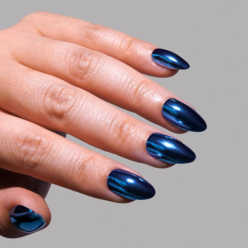 Blue Steel press-on nail set - XS to L sizing, pearl-shift design