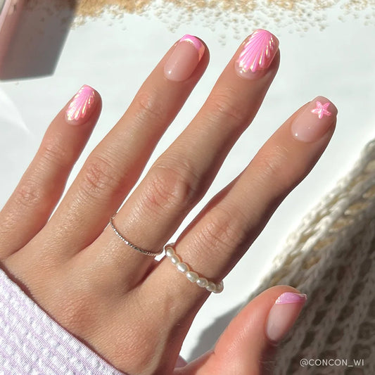 Blush Dunes 3d sculptural press-on nails - square shape, front view