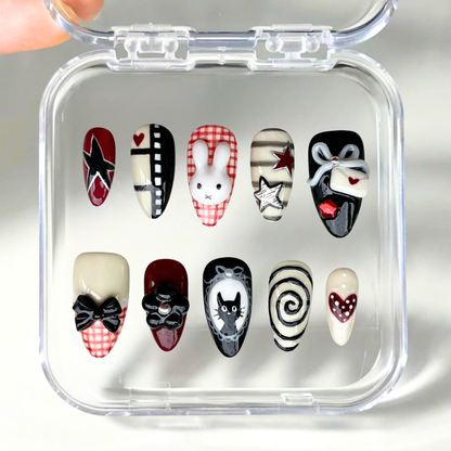 Bunny Star press-on nails on hand - lifestyle photo, 3d sculptural finish