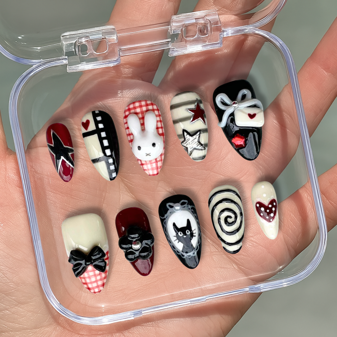 Bunny Star press-on nail set - XS to L sizing, 3d sculptural design