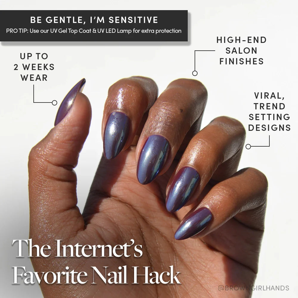 Burgundy Chrome press-on nail set - XS to L sizing, cat-eye velvet design
