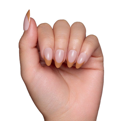 Café Crème press-on nails close-up texture detail - french tip finish, US shipping