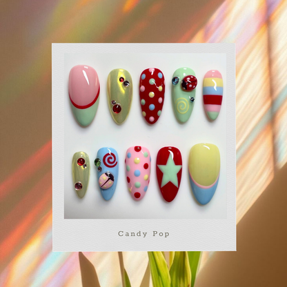 Sweet Candy press-on nail set - XS to L sizing, polka dot design