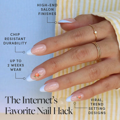 Capri Coast press-on nails close-up texture detail - french tip finish, US shipping