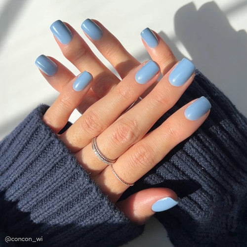 Cashmere Blue winter press-on nails - square shape, front view