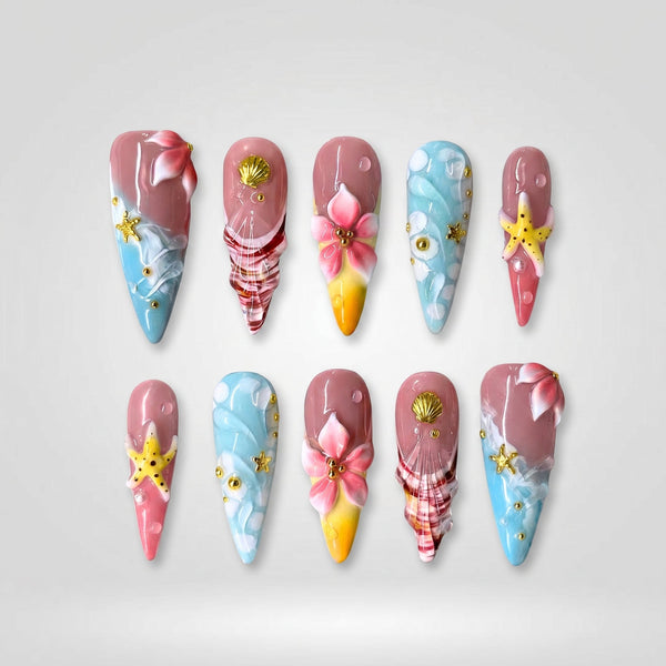 Summer Floral | Cat-Eye Velvet Almond Press-Ons press-on nail set