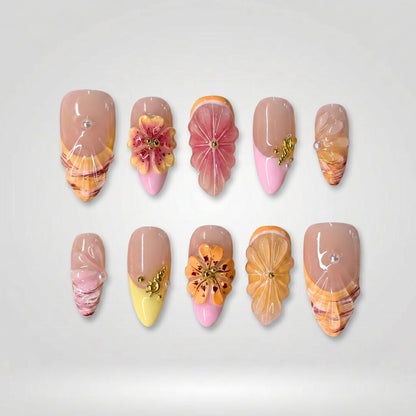 Summer Floral press-on nails - image 6 of 12, cat-eye velvet almond