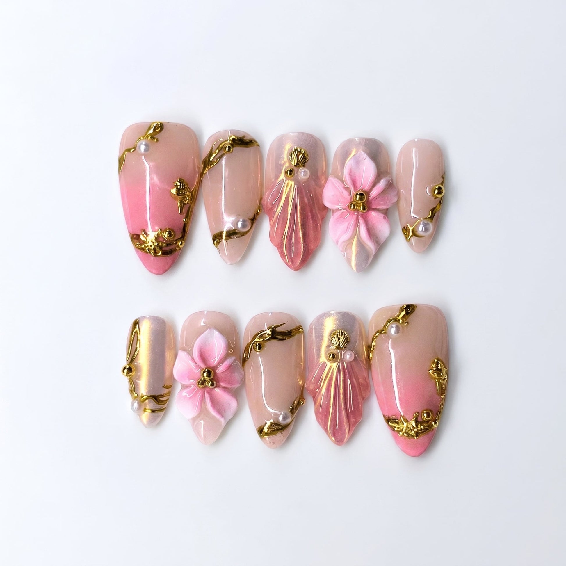 Summer Floral press-on nails - image 9 of 12, cat-eye velvet almond