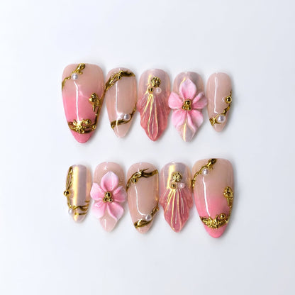 Summer Floral press-on nails - image 9 of 12, cat-eye velvet almond