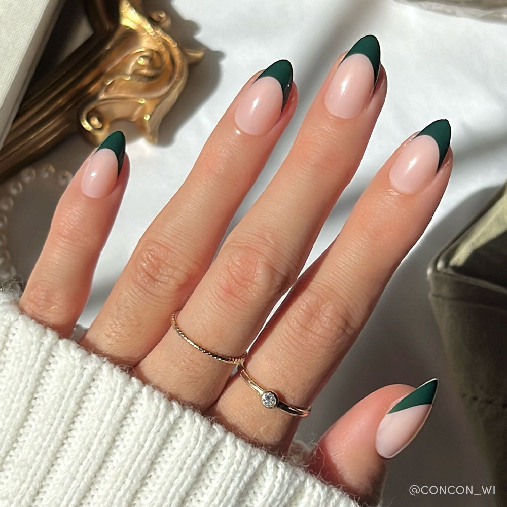Château french tip press-on nails - almond shape, front view