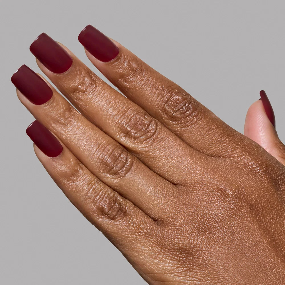 Cherry Mocha press-on nails on hand - lifestyle photo, berry finish