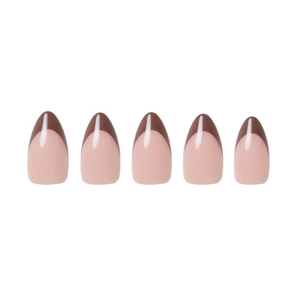 Chocolat press-on nails on hand - lifestyle photo, french tip finish